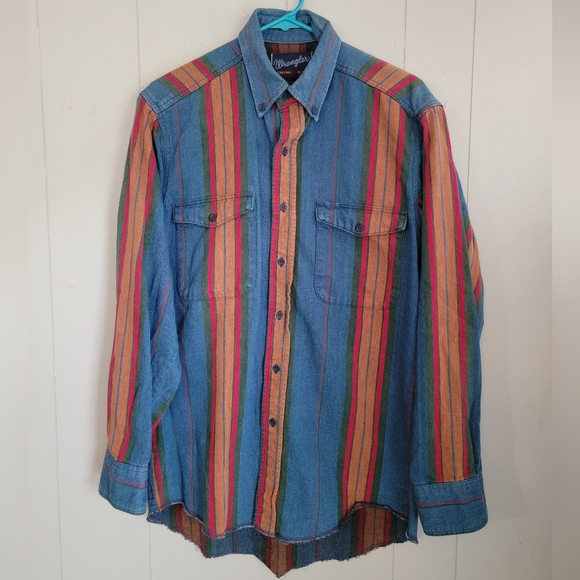 Vintage Wrangler Brushpopper Men's Shirt Small Button Down Denim Western Wear - Picture 1 of 5